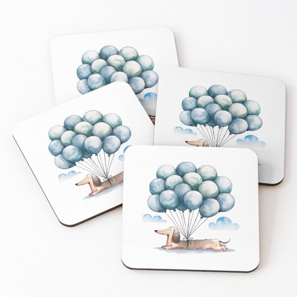 Item preview, Modern Trendy Cute Dachshund dog and blue balloons  watercolor  designed and sold by SOUFIANE1991.