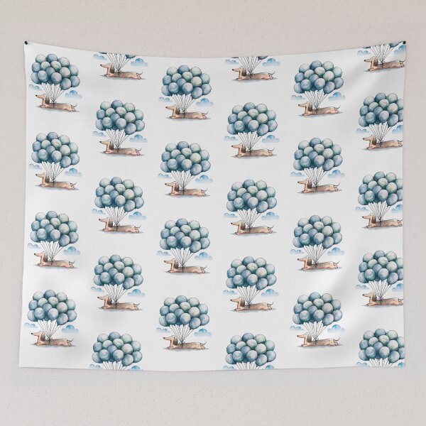 Item preview, Modern Trendy Cute Dachshund dog and blue balloons  watercolor  designed and sold by SOUFIANE1991.