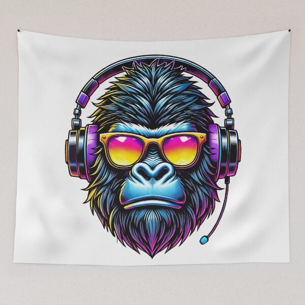 Item preview, Vibrant Gorilla Headphones Design – Neon Music Vibes Artwork designed and sold by DrawHandArt.
