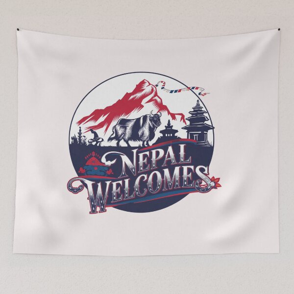 Item preview, Nepal Welcomes Flag Map Everest, Himalayas, Kathmandu designed and sold by AnimalsDH305.