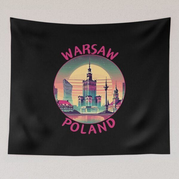 Item preview, Warsaw in Poland Retro Travel Art Badge designed and sold by MaateoDesign.