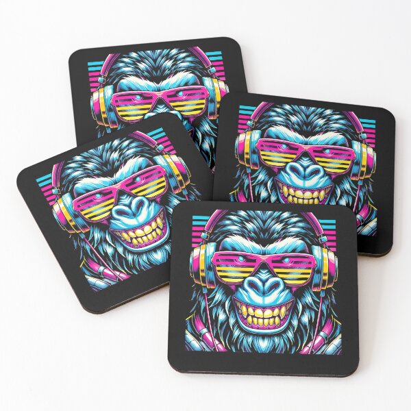 Item preview, Neon Gorilla Artwork with Headphones – Funky Vibrant Music Design designed and sold by DrawHandArt.