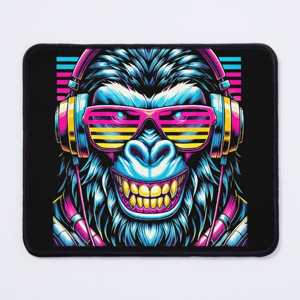 Item preview, Neon Gorilla Artwork with Headphones – Funky Vibrant Music Design designed and sold by DrawHandArt.