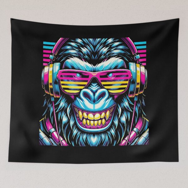 Item preview, Neon Gorilla Artwork with Headphones – Funky Vibrant Music Design designed and sold by DrawHandArt.