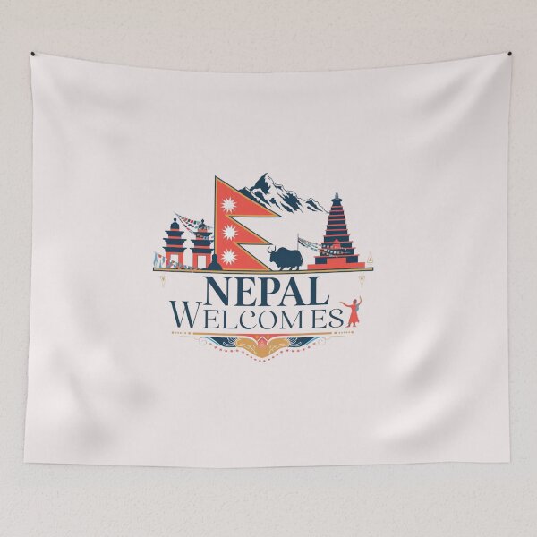 Item preview, Nepal Welcomes Flag Map Everest, Himalayas, Kathmandu designed and sold by AnimalsDH305.