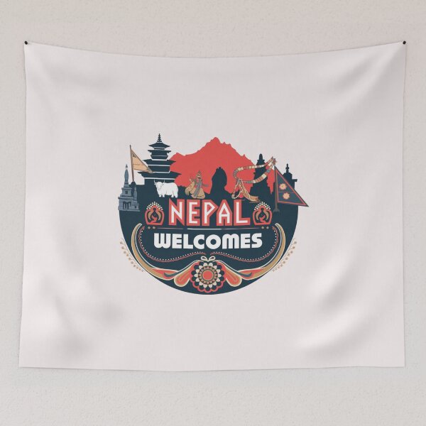 Item preview, Nepal Welcomes Flag Map Everest, Himalayas, Kathmandu designed and sold by AnimalsDH305.