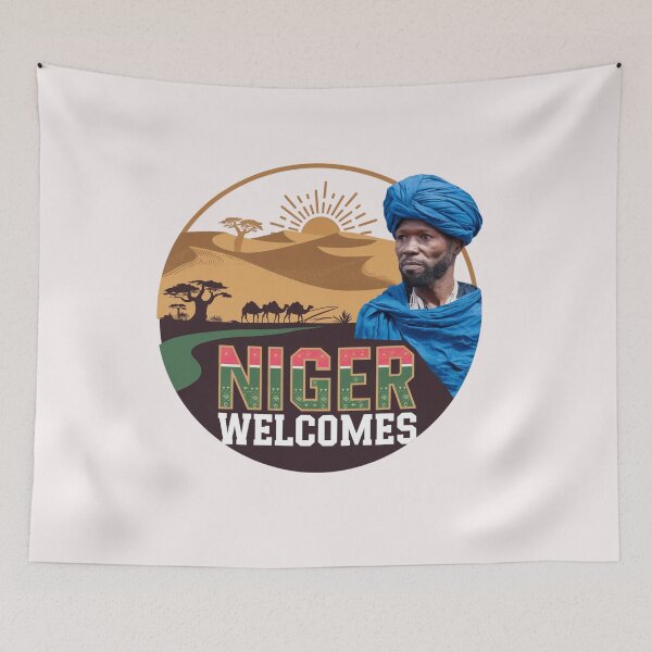 Item preview, Niger Welcomes Flag Map  Niamey, Sahara desert designed and sold by AnimalsDH305.