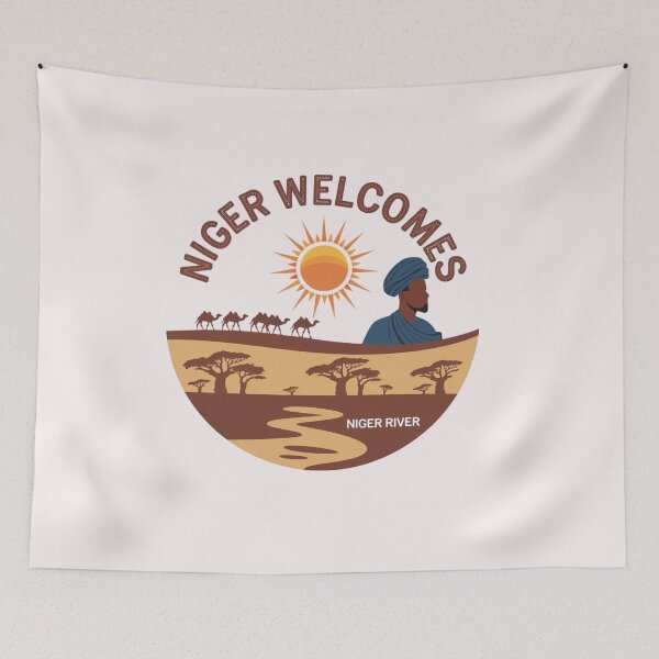 Item preview, Niger Welcomes Flag Map  Niamey, Sahara desert designed and sold by AnimalsDH305.