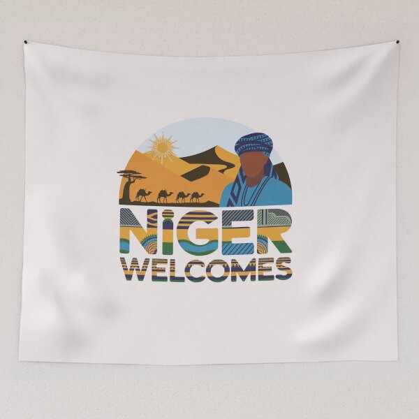 Item preview, Niger Welcomes Flag Map  Niamey, Sahara desert designed and sold by AnimalsDH305.