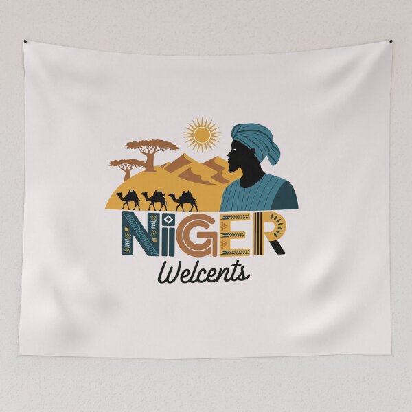 Item preview, Niger Welcomes Flag Map  Niamey, Sahara desert designed and sold by AnimalsDH305.