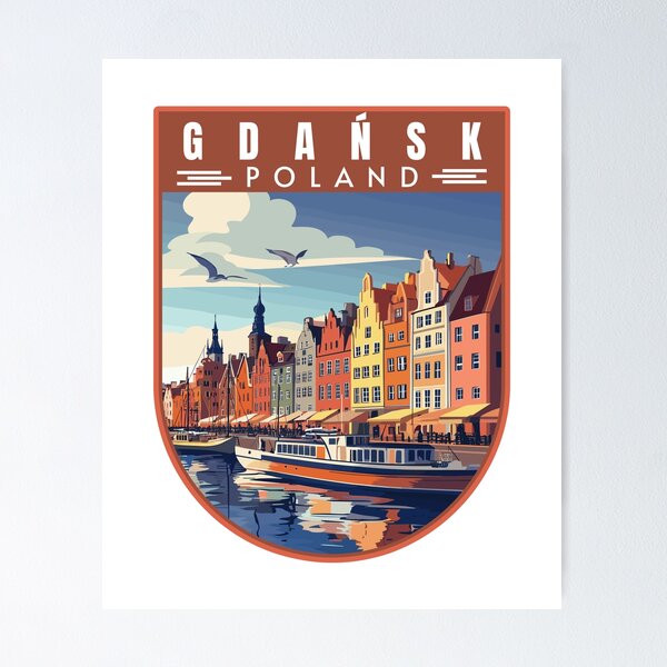 Item preview, Gdańsk in Pomeranian Poland Vintage Travel Art Emblem designed and sold by MaateoDesign.
