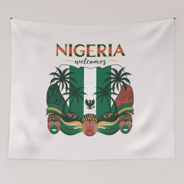 Item preview, Nigeria Welcomes Flag Map  Abuja, Lagos, Niger River designed and sold by AnimalsDH305.
