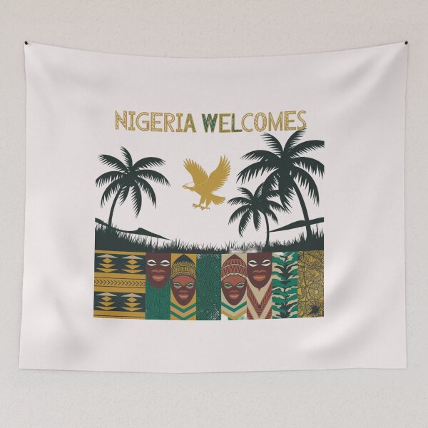 Item preview, Nigeria Welcomes Flag Map  Abuja, Lagos, Niger River designed and sold by AnimalsDH305.
