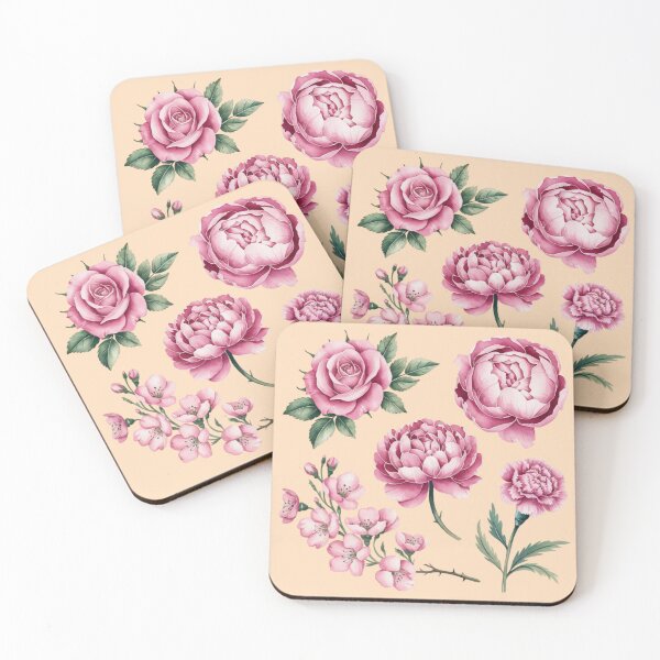 Item preview, A set of pink watercolor illustrations of flowers. designed and sold by 123ks.