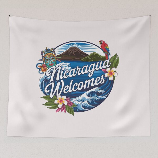 Item preview, Nicaragua Welcomes Flag Map  Managua, Lake Nicaragua designed and sold by AnimalsDH305.