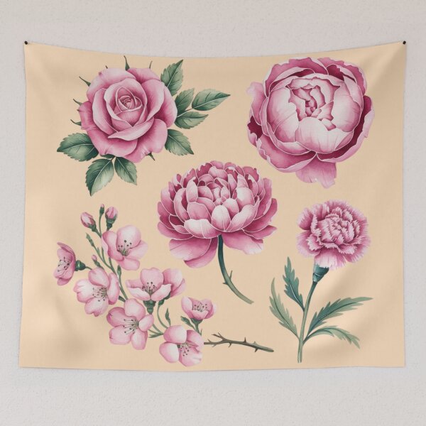 Item preview, A set of pink watercolor illustrations of flowers. designed and sold by 123ks.