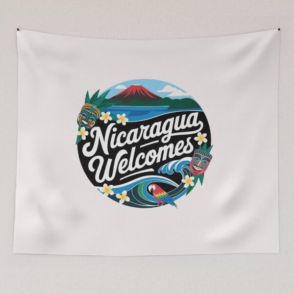 Item preview, Nicaragua Welcomes Flag Map  Managua, Lake Nicaragua designed and sold by AnimalsDH305.