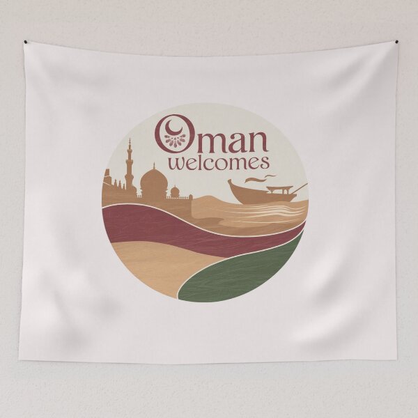 Item preview, Oman Welcomes Flag Map Muscat, desert , Al-Hajar mountains designed and sold by AnimalsDH305.