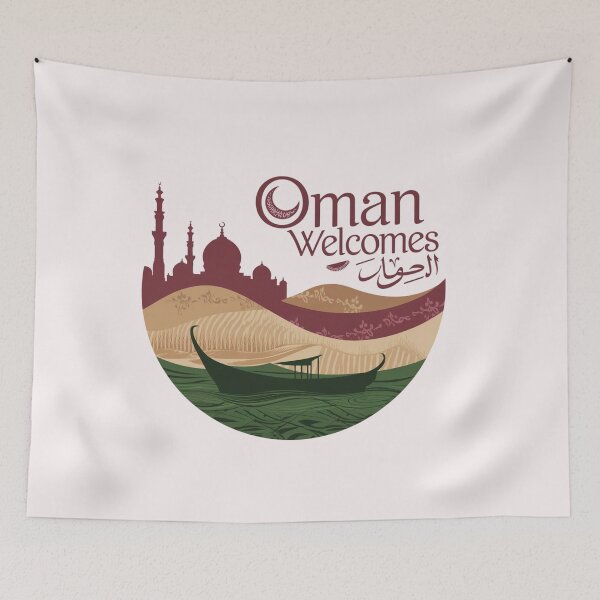 Item preview, Oman Welcomes Flag Map Muscat, desert , Al-Hajar mountains designed and sold by AnimalsDH305.