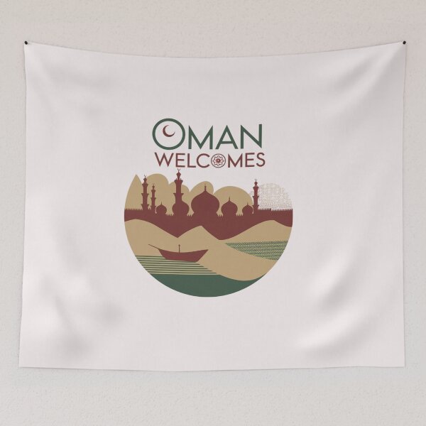 Item preview, Oman Welcomes Flag Map Muscat, desert , Al-Hajar mountains designed and sold by AnimalsDH305.