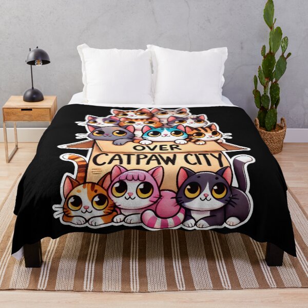 Item preview, Adorable Cat Box Illustration | Cute Over Catpaw City Design for Cat Lovers designed and sold by DrawHandArt.