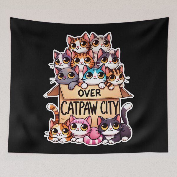 Item preview, Adorable Cat Box Illustration | Cute Over Catpaw City Design for Cat Lovers designed and sold by DrawHandArt.