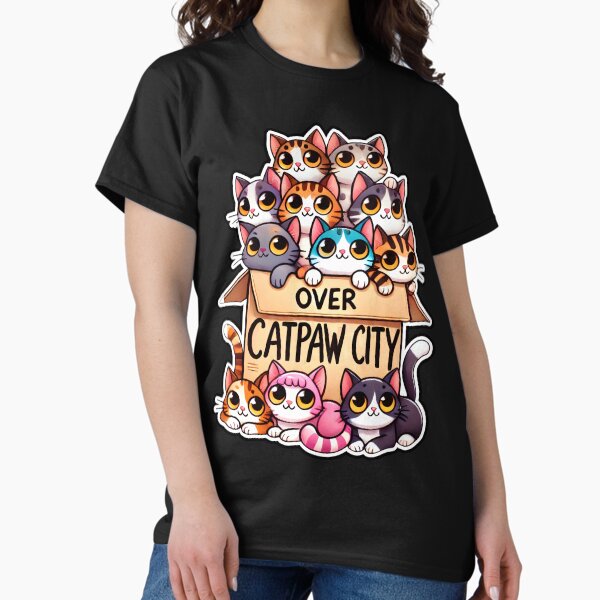 Item preview, Adorable Cat Box Illustration | Cute Over Catpaw City Design for Cat Lovers designed and sold by DrawHandArt.