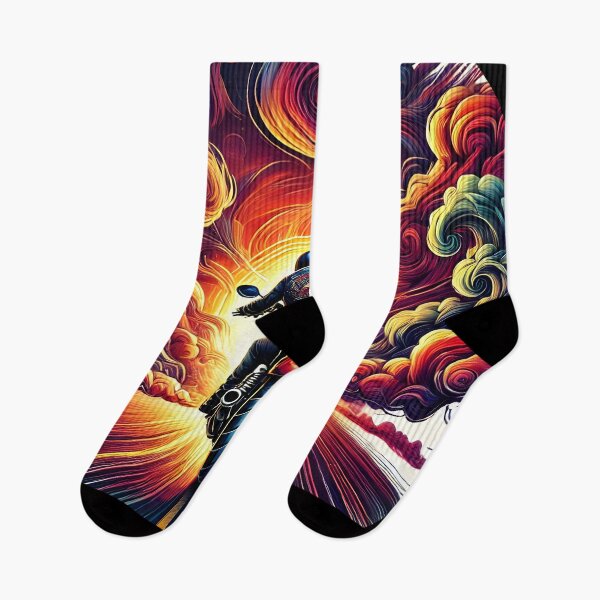 Item preview, Vivid Motorcycle Journey Artwork - Psychedelic Sunset Design for Biker Enthusiasts designed and sold by DrawHandArt.