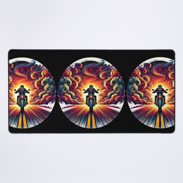 Item preview, Vivid Motorcycle Journey Artwork - Psychedelic Sunset Design for Biker Enthusiasts designed and sold by DrawHandArt.