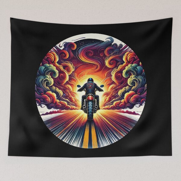Item preview, Vivid Motorcycle Journey Artwork - Psychedelic Sunset Design for Biker Enthusiasts designed and sold by DrawHandArt.