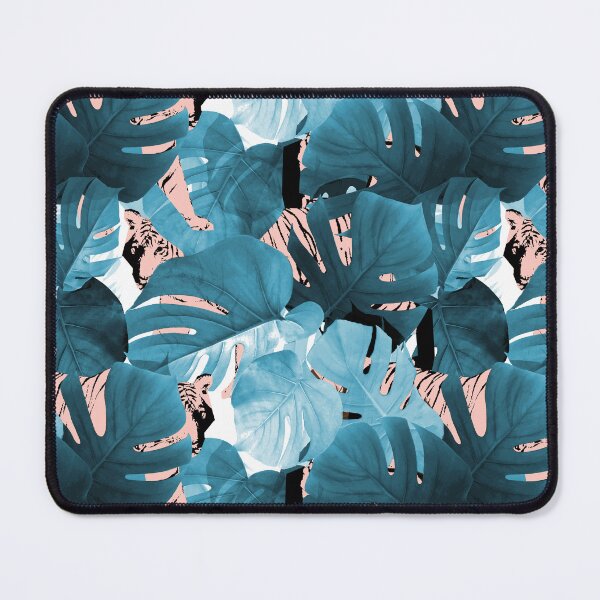 Item preview, Blue Monstera Leaves and Pink Tigers in the Jungle by Minikuosi designed and sold by Minikuosi.