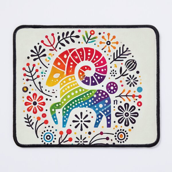 Item preview, Scandinavian Folk Art Rainbow Animals - Cute Colourful Aries Ram Zodiac by heidiannemorris designed and sold by FOLK ART FUSION by heidiannemorris.