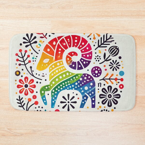 Item preview, Scandinavian Folk Art Rainbow Animals - Cute Colourful Aries Ram Zodiac by heidiannemorris designed and sold by FOLK ART FUSION by heidiannemorris.