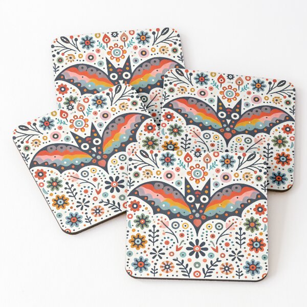 Item preview, Scandinavian Folk Art Rainbow Animals - Cute Colourful Bat by heidiannemorris designed and sold by FOLK ART FUSION by heidiannemorris.