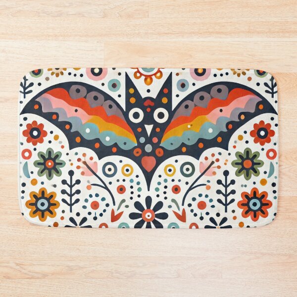 Item preview, Scandinavian Folk Art Rainbow Animals - Cute Colourful Bat by heidiannemorris designed and sold by FOLK ART FUSION by heidiannemorris.
