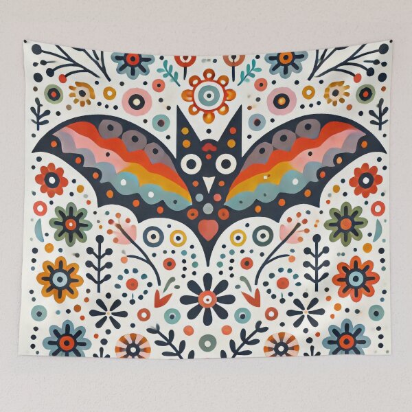 Item preview, Scandinavian Folk Art Rainbow Animals - Cute Colourful Bat by heidiannemorris designed and sold by FOLK ART FUSION by heidiannemorris.