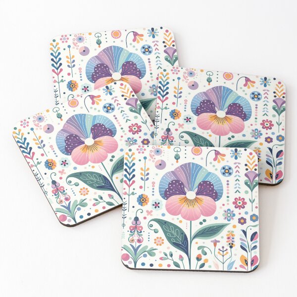 Item preview, Scandinavian Folk Art - Vibrant Pretty Pansy flower by heidiannemorris designed and sold by FOLK ART FUSION by heidiannemorris.