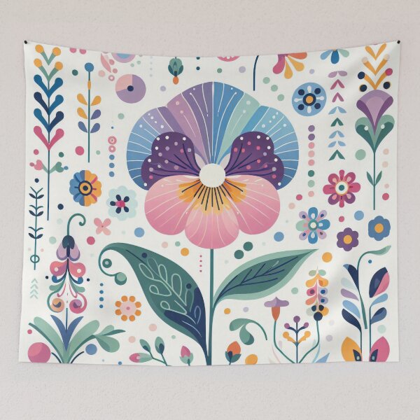 Item preview, Scandinavian Folk Art - Vibrant Pretty Pansy flower by heidiannemorris designed and sold by FOLK ART FUSION by heidiannemorris.