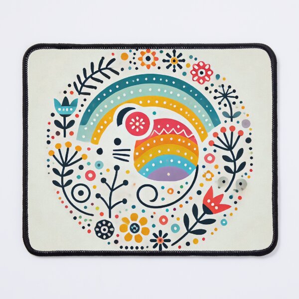 Item preview, Scandinavian Folk Art Rainbow Animals - Cute Colourful Mouse by heidiannemorris ©️ designed and sold by FOLK ART FUSION by heidiannemorris.