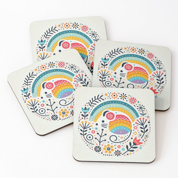 Item preview, Scandinavian Folk Art Rainbow Animals - Cute Colourful Mouse by heidiannemorris ©️ designed and sold by FOLK ART FUSION by heidiannemorris.