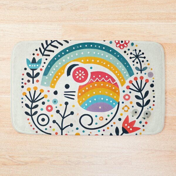 Item preview, Scandinavian Folk Art Rainbow Animals - Cute Colourful Mouse by heidiannemorris ©️ designed and sold by FOLK ART FUSION by heidiannemorris.