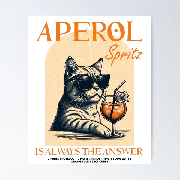 Item preview, Aperol Spritz – Cool cat with cocktail and retro charm designed and sold by ZZDjango.