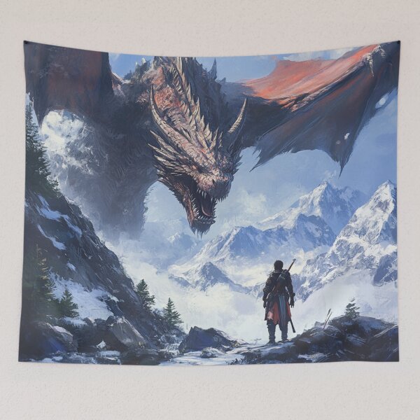 Item preview, Giant Dragon Against Hunter Snow Mountains Art designed and sold by GrinGalore.