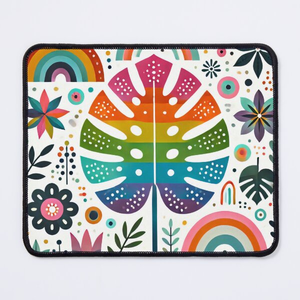 Item preview, Scandinavian Folk Art Rainbow Flora - Cute Colourful Monstera Leaf by heidiannemorris designed and sold by FOLK ART FUSION by heidiannemorris.