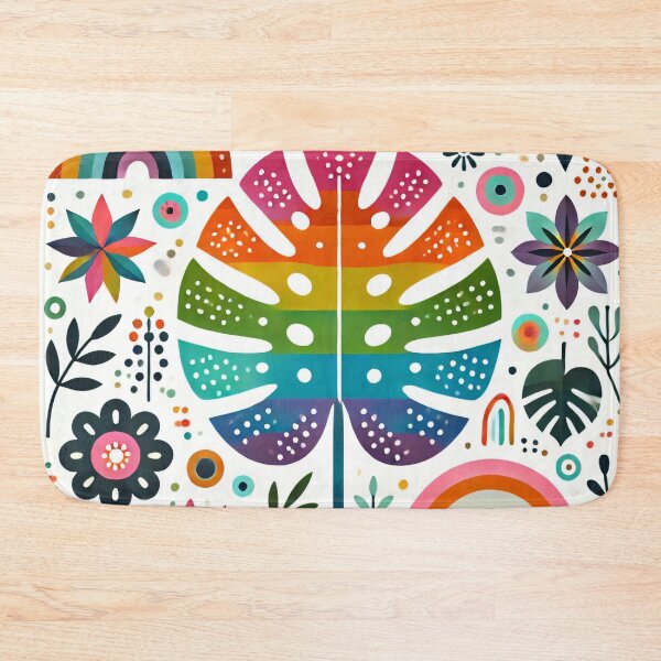 Item preview, Scandinavian Folk Art Rainbow Flora - Cute Colourful Monstera Leaf by heidiannemorris designed and sold by FOLK ART FUSION by heidiannemorris.