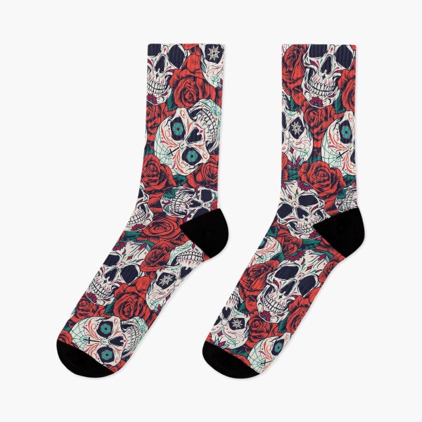 Item preview, Skulls and red roses pattern designed and sold by TheArtistOf2022.