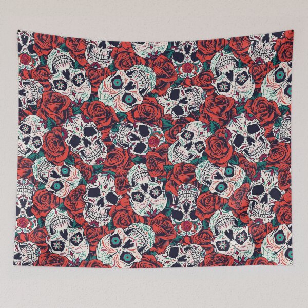 Item preview, Skulls and red roses pattern designed and sold by TheArtistOf2022.