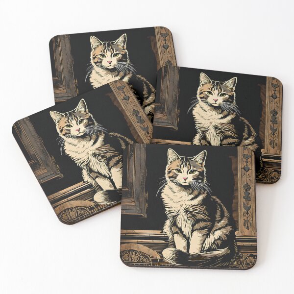 Item preview, Vintage Cat Art: Gray Tabby Cat in a Gothic Setting | Animal Art | Gothic Art | Cat Art | Vintage Cat Illustration designed and sold by UnhingedBird.