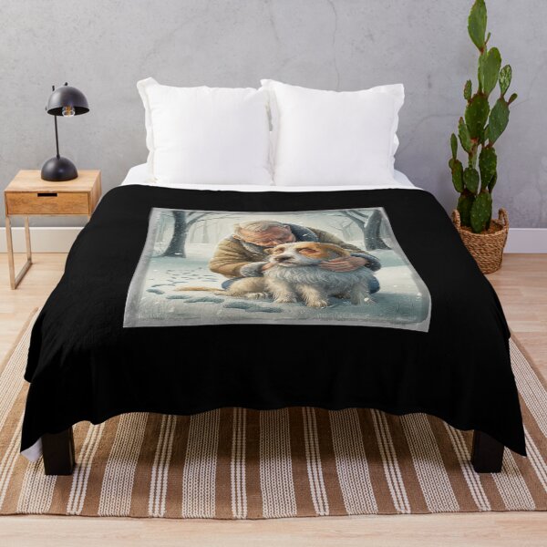 Item preview, Tender Winter Moment - Elderly Man Comforting Dog in Snow designed and sold by love3617.
