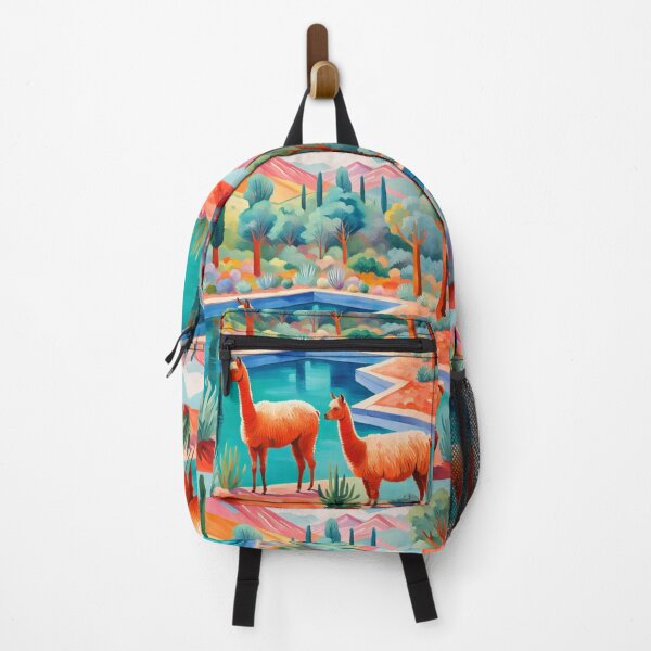 Item preview, Happy Llama couple on a walk, cactus, Valentine`s day, love designs, cute llama design next to a pool designed and sold by Coolparrotgirl.